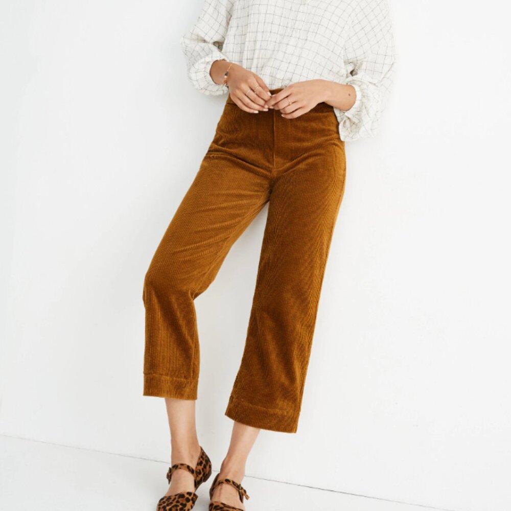 Madewell Slim Emmett Wide-Leg Crop Pants: Corduroy Edition, Gold, Size 24